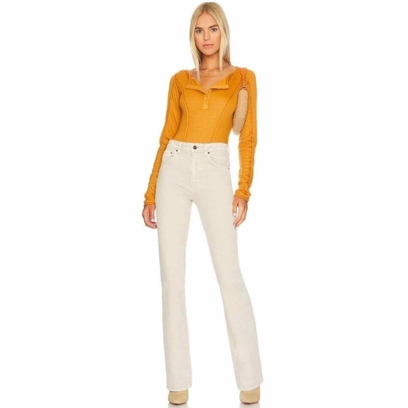 Free People Sloane Bodysuit Long Sleeve Snap V Neck Ribbed Amber Size Small - Picture 3 of 10